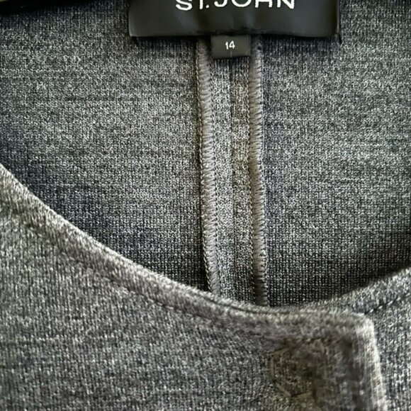 St John Collection Gray Textured Rayon Wool Leather Trim Coat Topper. Size 14 - Picture 8 of 12